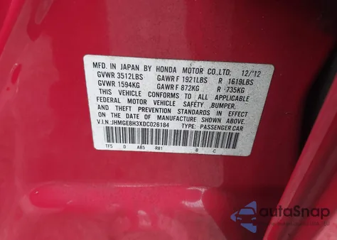 2013 Honda Fit z USA, uszkodzony, nr VIN JHMGE8H3XDC026184